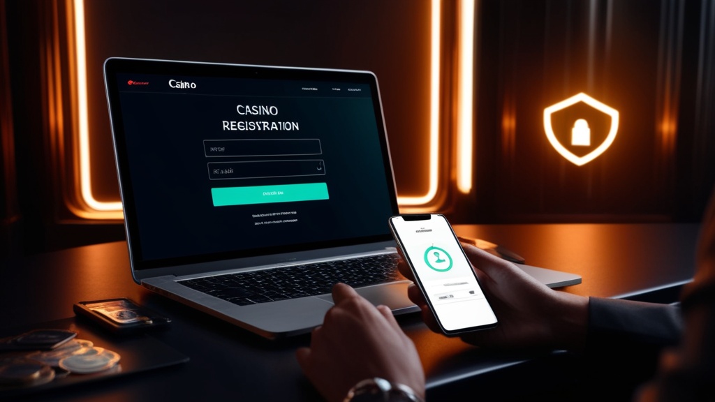 واجهة تسجيل حساب مع رمز تحقق وهاتف داخل أجواء كازينو مظلمة